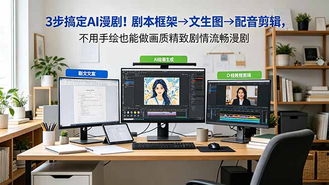 3步搞定AI漫剧！剧本框架→文生图→配音剪辑，不用手绘也能做画质精致剧情流畅漫剧-baizmi