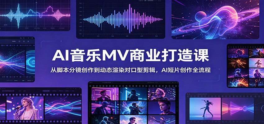 AI音乐MV商业打造课：从脚本分镜创作到动态渲染对口型剪辑，AI短片创作全流程-baizmi