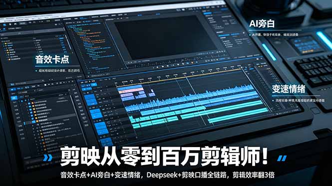 剪映从零到百万剪辑师！音效卡点+AI旁白+变速情绪，Deepseek+剪映口播全链路，剪辑效率翻3倍-baizmi
