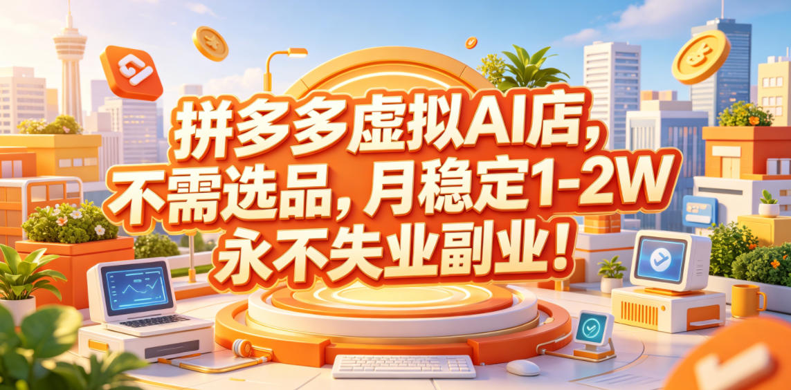 拼多多虚拟AI店，不需选品，月稳定1-2W，永不失业副业！【揭秘】-baizmi