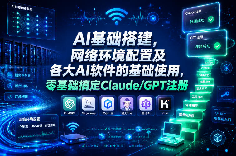 AI基础搭建，网络环境配置及各大AI软件的基础使用，零基础搞定Claude/GPT注册-baizmi