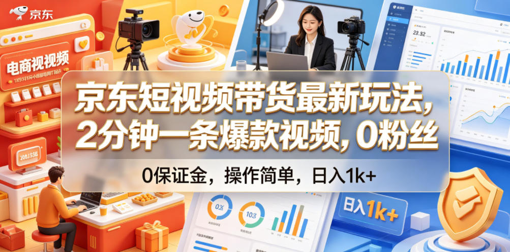京东短视频带货最新玩法，2分钟一条爆款视频，0粉丝，0保证金，操作简单，日入1k+【揭秘】-baizmi