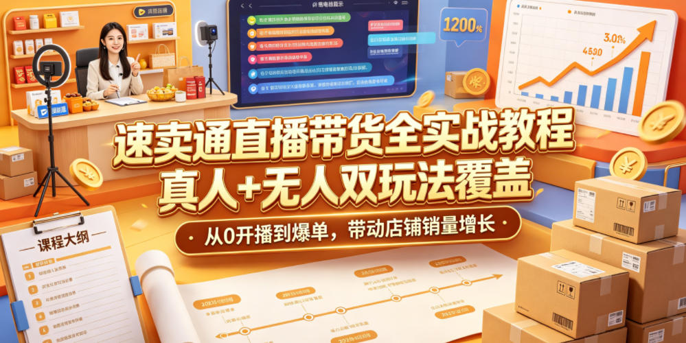 速卖通直播带货全实战教程，真人+无人双玩法覆盖，从0开播到爆单，带动店铺销量增长-baizmi