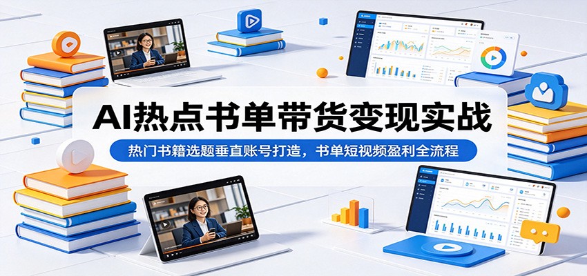 AI热点书单带货变现实战：热门书籍选题垂直账号打造，书单短视频盈利全流程-baizmi