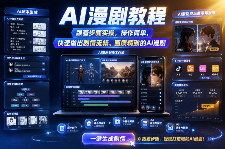 AI漫剧教程，跟着步骤实操，操作简单，快速做出剧情流畅、画质精致的AI漫剧-baizmi