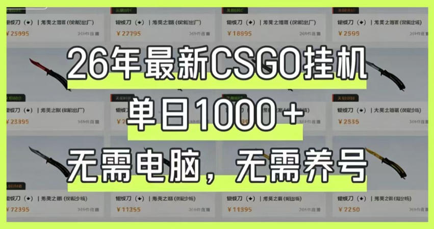 26年最新CSGO挂G系统，单日1000+，无需电脑，无需养号，0基础可上手【揭秘】-baizmi