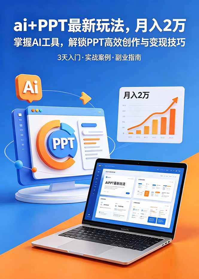 ai+PPT最新玩法，月入2万掌握AI工具，解锁PPT高效创作与变现技巧3天入门，实战案例·副业指南-baizmi