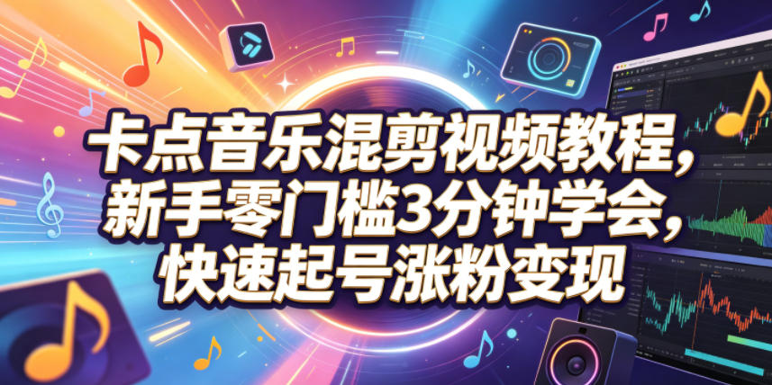 卡点音乐混剪视频教程，新手零门槛3分钟学会，快速起号涨粉变现-baizmi