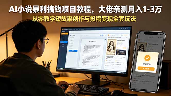 AI小说暴利搞钱项目教程，大佬亲测月入1-3万，从零教学短故事创作与投稿变现全套玩法-baizmi