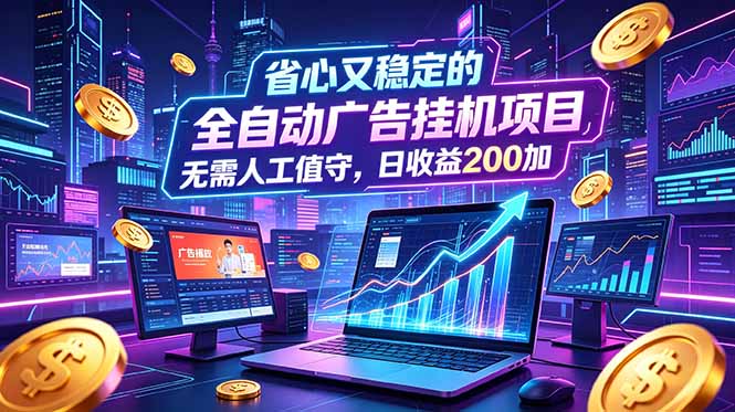 全自动广告挂机项目，全程无需人工值守。稳定创收每日收益200+-baizmi