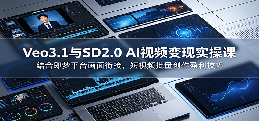 Veo3.1与SD2.0 AI视频变现实操课课：结合即梦平台画面衔接，短视频批量创作盈利技巧-baizmi