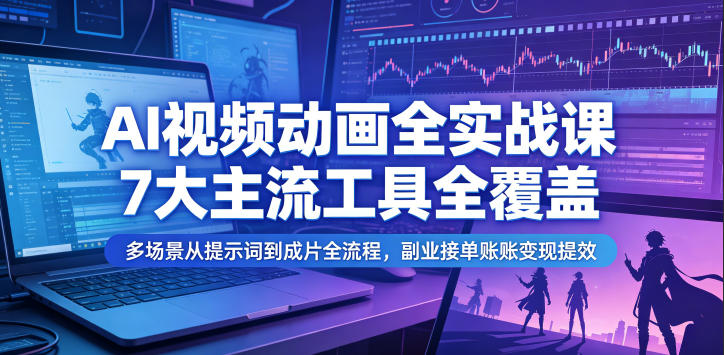 AI视频动画全实战课，7大主流工具全覆盖，多场景从提示词到成片全流程，副业接单账号变现提效-baizmi