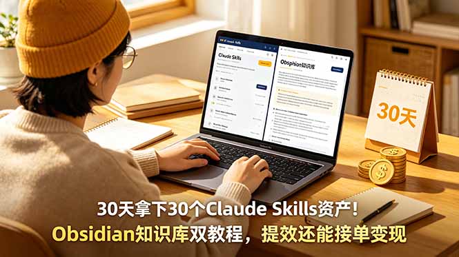 30天拿下30个Claude Skills资产！Obsidian知识库双教程，提效还能接单变现-baizmi