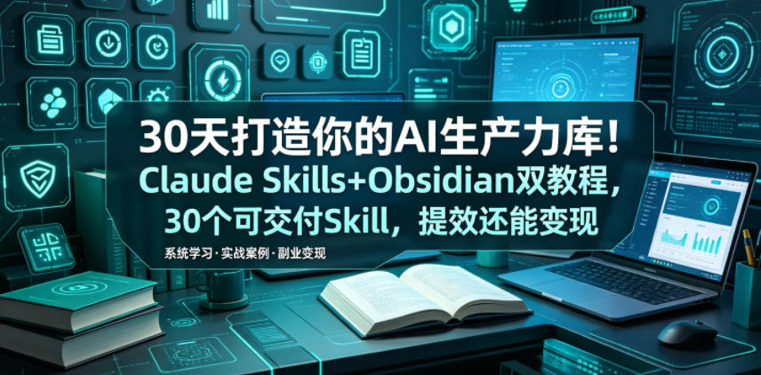 30天打造你的AI生产力库！Claude Skills+Obsidian 双教程，30 个可交付 Skill，提效还能变现-baizmi