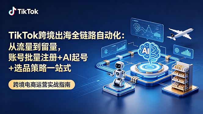 TikTok跨境出海全链路自动化：从流量到留量，账号批量注册+AI起号+选品策略一站式-baizmi