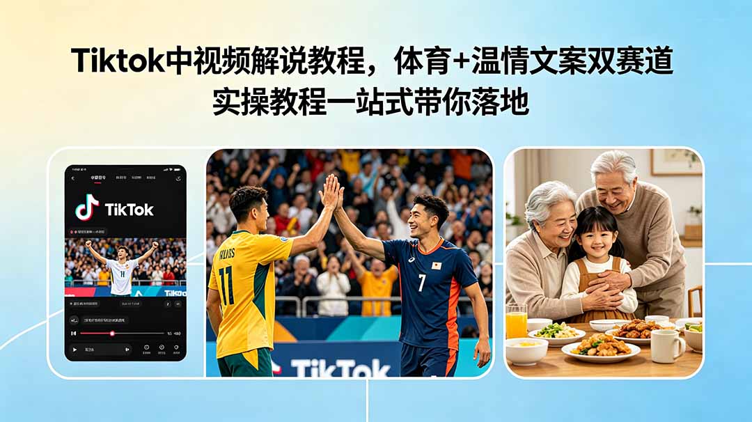 Tiktok中视频解说教程，体育+温情文案双赛道实操教程一站式带你落地-baizmi