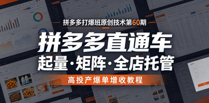 拼多多打爆班原创技术第60期，拼多多直通车，起量・矩阵・全店托管，高投产爆单增收教程-baizmi