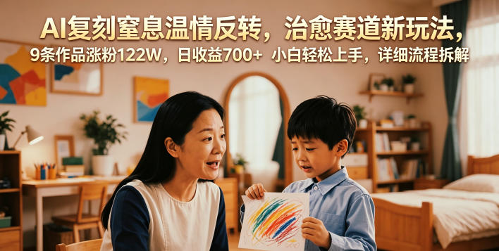 AI复刻窒息温情反转，治愈赛道新玩法，9条作品涨粉122W，日收益700+ 小白轻松上手，详细流程拆解-baizmi