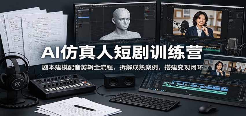 AI仿真人短剧训练营：剧本建模配音剪辑全流程，拆解成熟案例，搭建变现闭环-baizmi