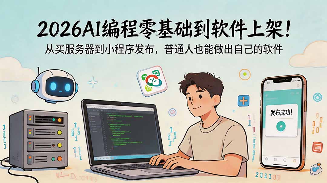 2026AI编程零基础到软件上架！从买服务器到小程序发布，普通人也能做出自己的软件-baizmi