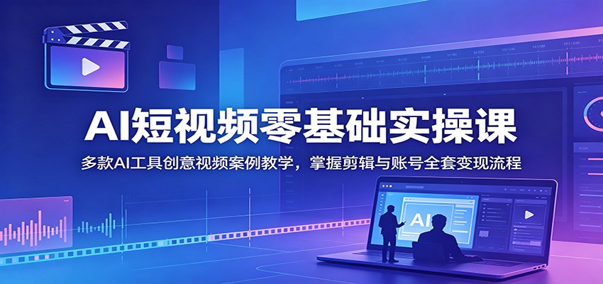 AI短视频零基础实操课：多款AI工具创意视频案例教学，掌握剪辑与账号全套变现流程-baizmi