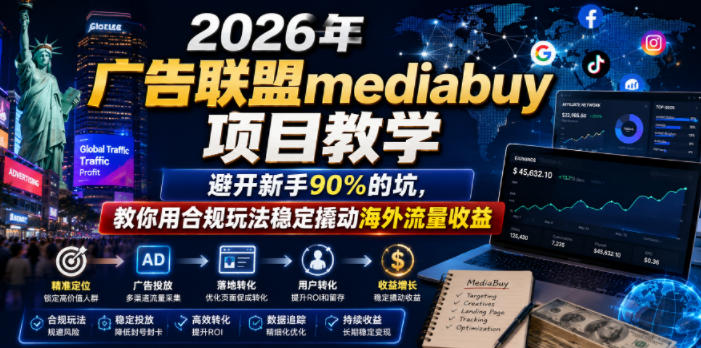 2026年老董賺美刀广告联盟mediabuy项目教学，避开新手90%的坑，教你用合规玩法稳定撬动海外流量收益-baizmi