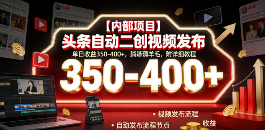 【内部项目】头条自动二创视频发布，单日收益350-400+，躺賺薅羊毛，附详细教程【揭秘】-baizmi