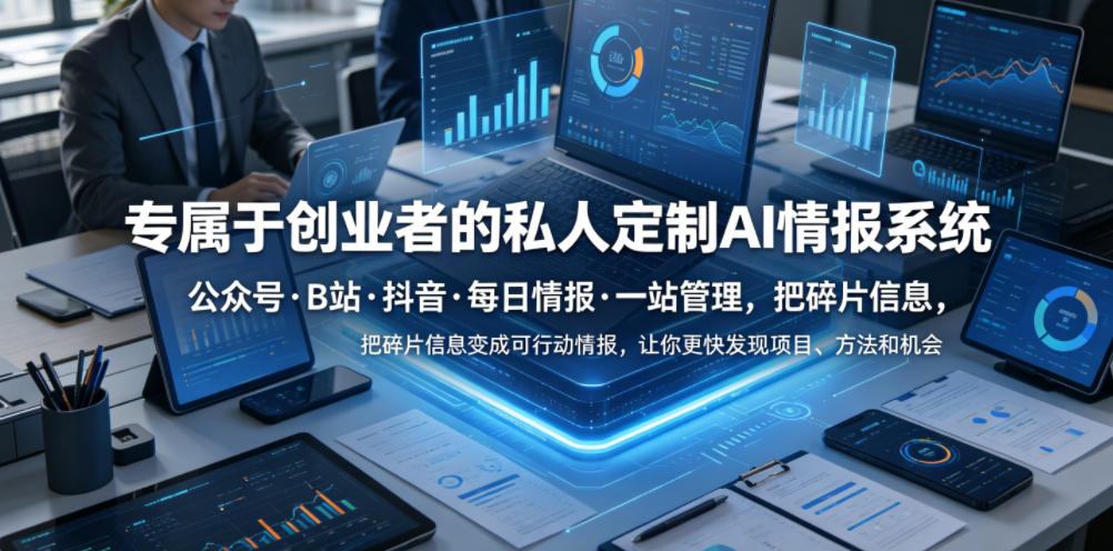 专属于创业者的私人定制AI情报系统，公众号·B站·抖音·每日情报·一站管理，把碎片信息变成可行动情报，让你更快发现项目、方法和机会-baizmi