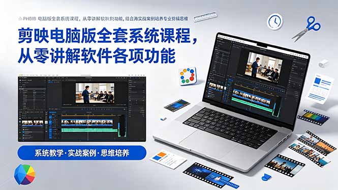 剪映电脑版全套系统课程，从零讲解软件各项功能，结合海量实战案例培养专业剪辑思维-baizmi