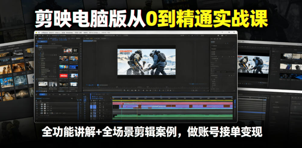 剪映电脑版从0到精通实战课，全功能讲解+全场景剪辑案例，做账号接单变现-baizmi