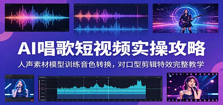 AI唱歌短视频实操攻略：人声素材模型训练音色转换，对口型剪辑特效完整教学-baizmi