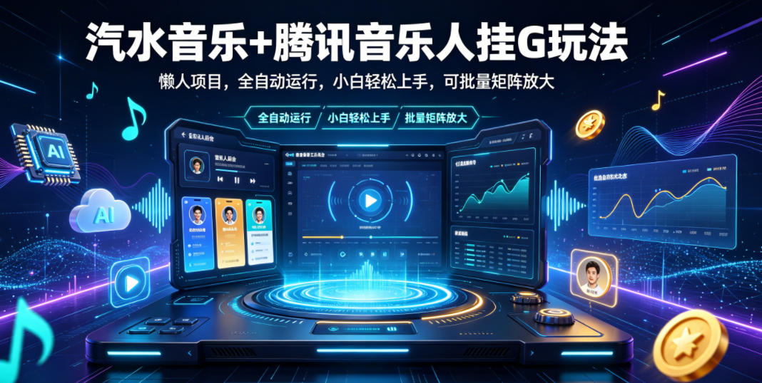 汽水音乐+腾讯音乐人挂G玩法，懒人项目，全自动运行，小白轻松上手，可批量矩阵放大【揭秘】-baizmi
