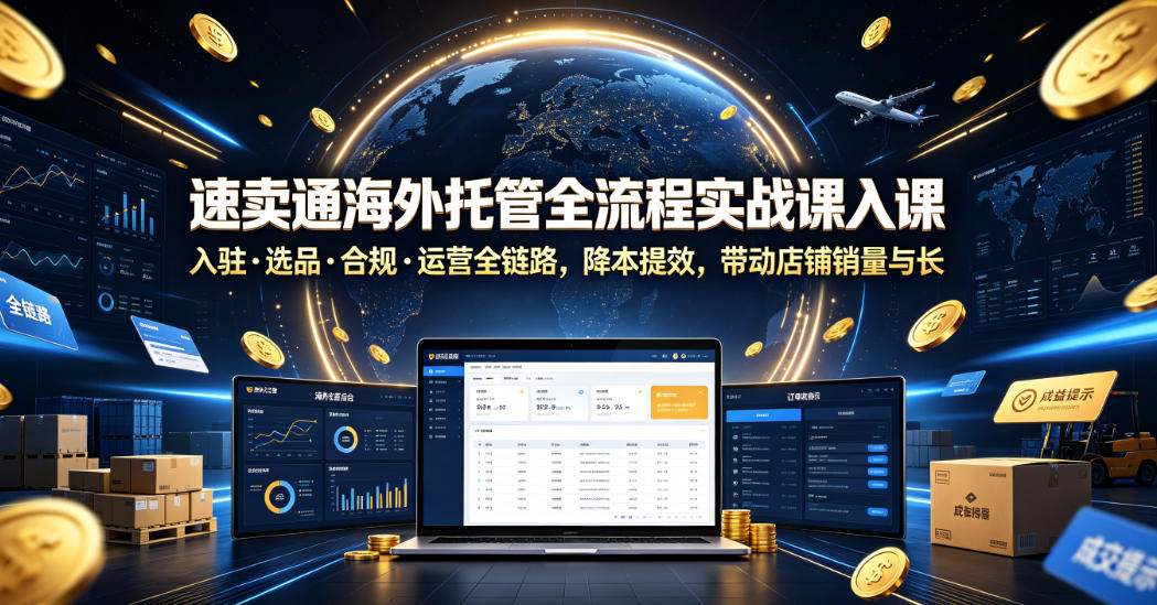 速卖通海外托管全流程实战课入驻・选品・合规・运营全链路，降本提效，带动店铺销量与收益增长-baizmi