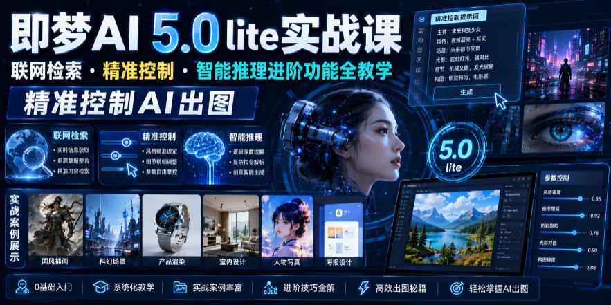 即梦AI 5.0 lite实战课，联网检索・精准控制・智能推理进阶功能全教学，精准控制AI出图-baizmi