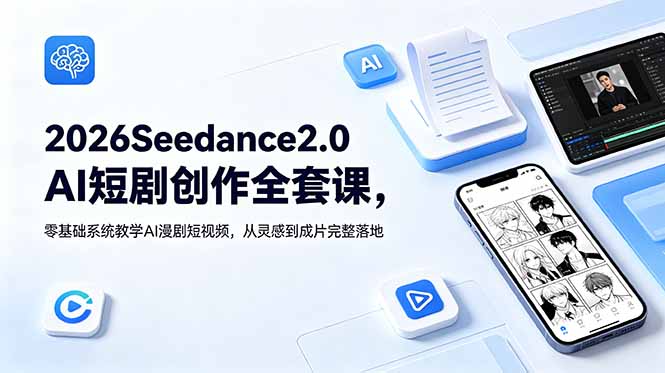 2026Seedance2.0AI短剧创作全套课，零基础系统教学AI漫剧短视频，从灵感到成片完整落地-baizmi