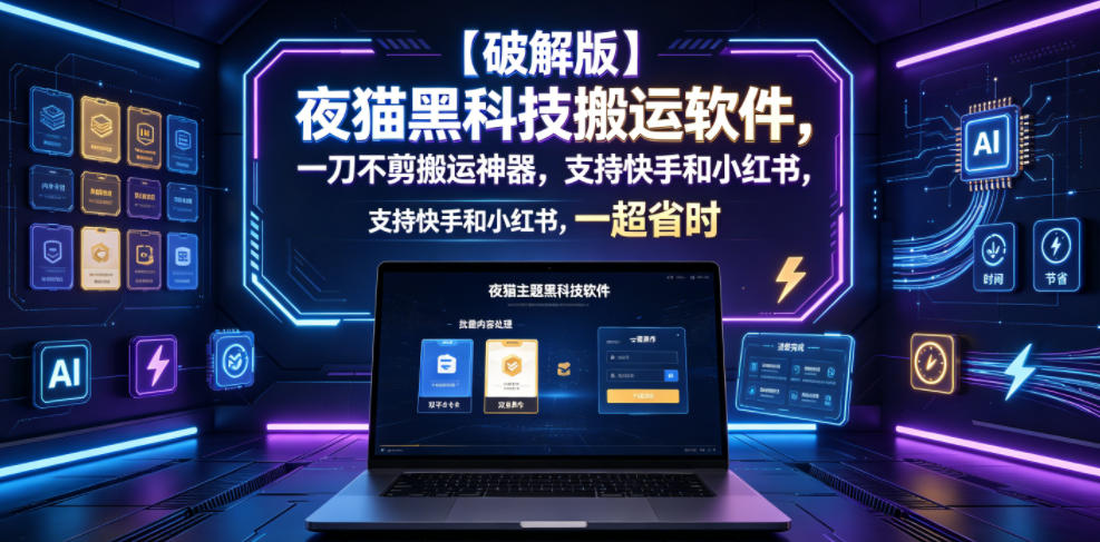 【破解版】夜猫黑科技搬运软件，一刀不剪搬运神器，支持快手和小红书，一键搬运超省时！-baizmi