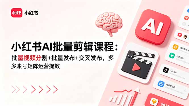小红书AI批量剪辑课程：批量视频分割+批量发布+交叉发布，多账号矩阵运营提效-baizmi