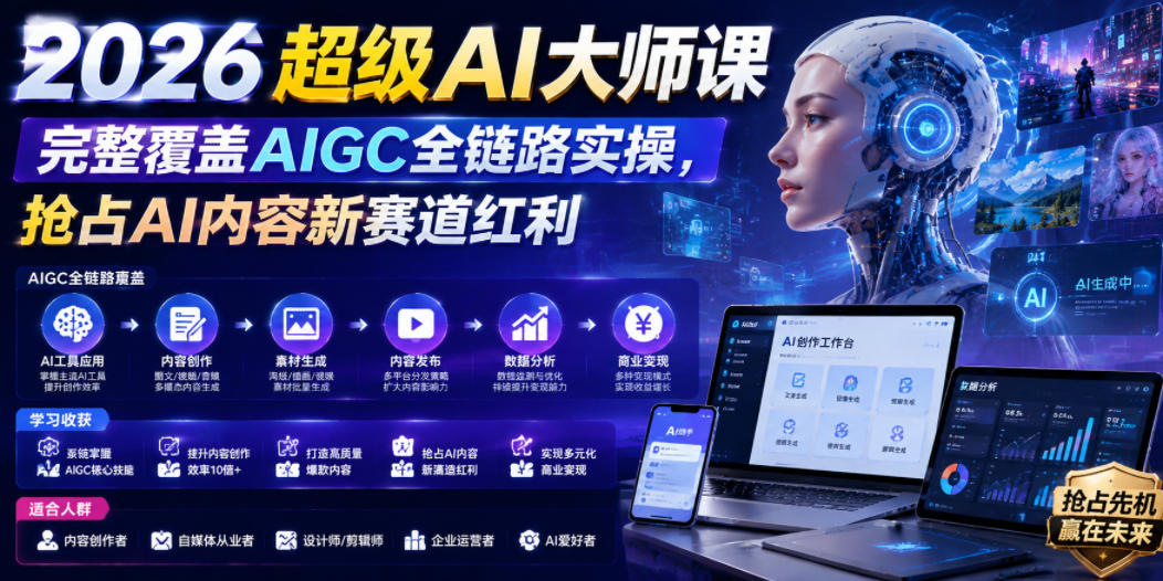 2026超级AI大师课，完整覆盖AIGC全链路实操，抢占AI内容新赛道红利-baizmi