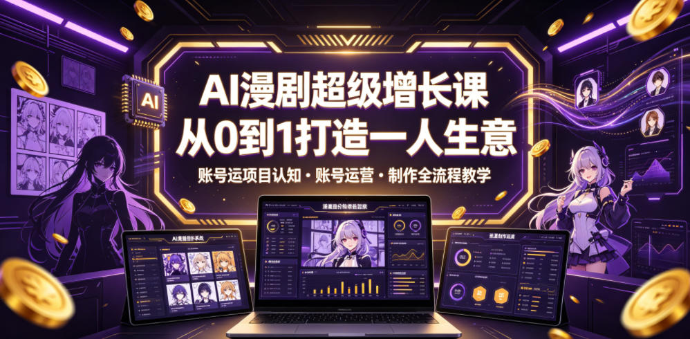 AI漫剧超级增长课，从0到1打造一人生意，项目认知・账号运营・制作全流程教学-baizmi