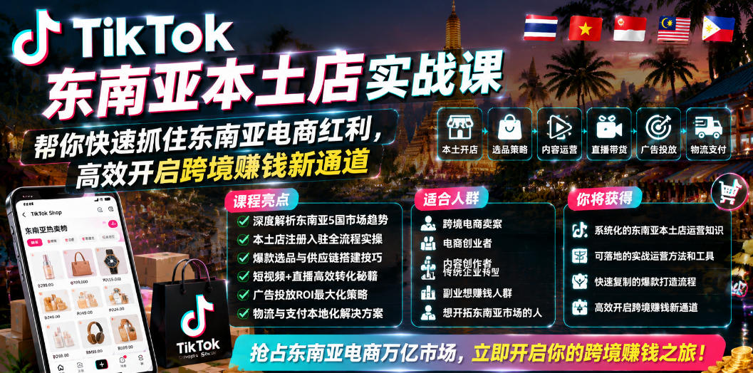 TikTok东南亚本土店实战课，帮你快速抓住东南亚电商红利，高效开启跨境賺钱新通道-baizmi