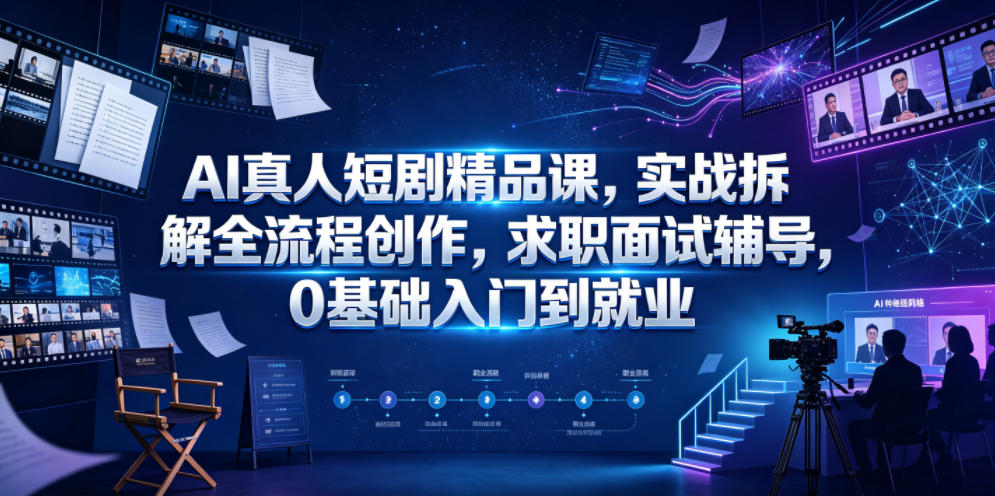 AI真人短剧精品课，实战拆解全流程创作，求职面试辅导，0基础入门到就业-baizmi