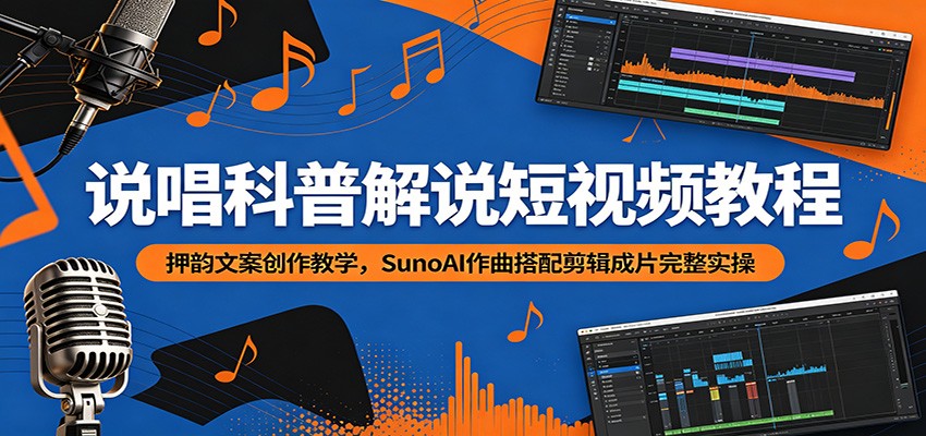 说唱科普解说短视频教程：押韵文案创作教学，SunoAI作曲搭配剪辑成片完整实操-baizmi