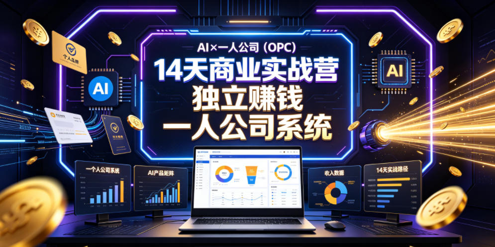 AI×一人公司(OPC)14天商业实战营，用AI帮你搭建一个属于你自己的、能独立賺钱的一人公司系统-baizmi