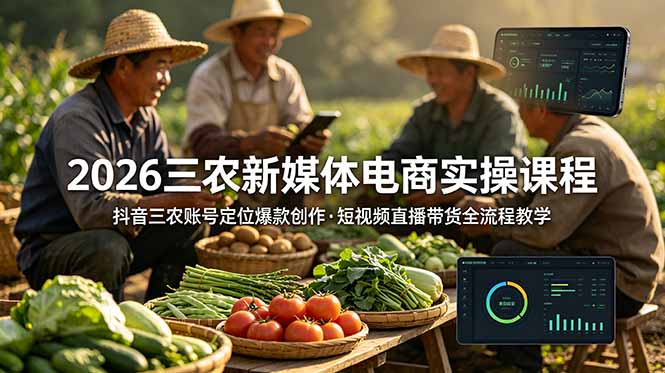2026三农新媒体电商实操课程：抖音三农账号定位爆款创作，短视频直播带货全流程教学-baizmi