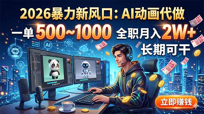 2026暴力新风口：AI动画代做，一单500~1000，全职月入2W+，长期可干-baizmi