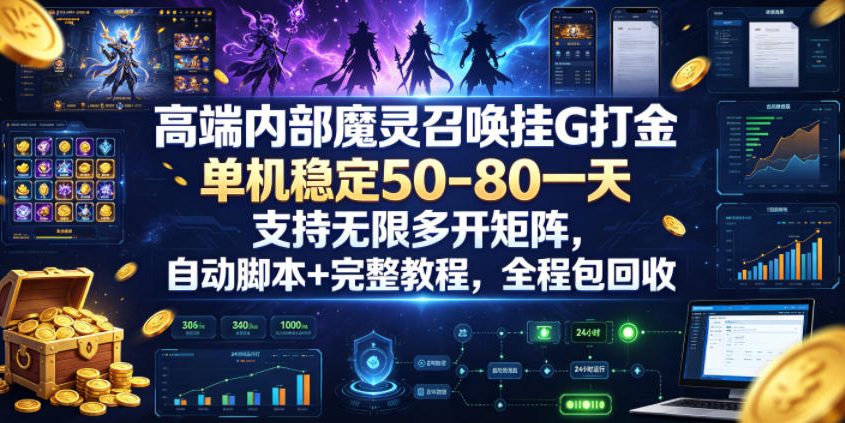 高端内部魔灵召唤挂G打金，单机稳定50-80一天，支持无限多开矩阵，自动脚本+完整教程，全程包回收【揭秘】-baizmi