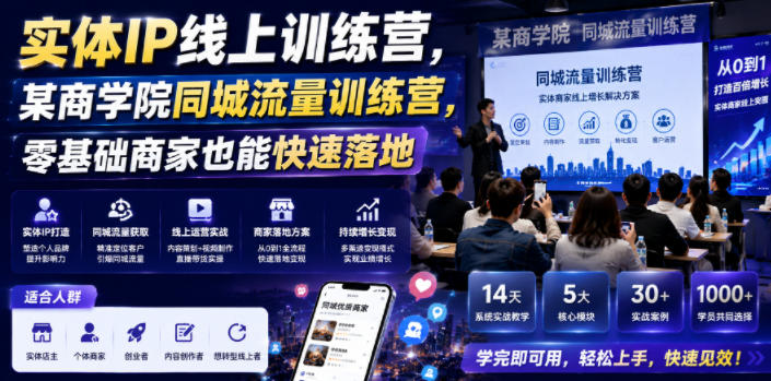 实体IP线上训练营，某商学院同城流量训练营，零基础商家也能快速落地-baizmi