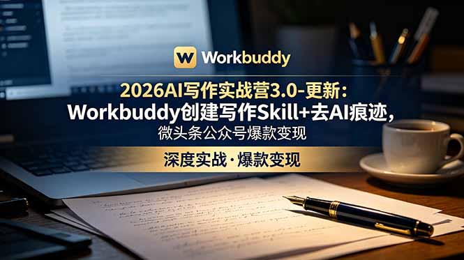 2026AI写作实战营3.0-更新：Workbuddy创建写作Skill+去AI痕迹，微头条公众号爆款变现-baizmi