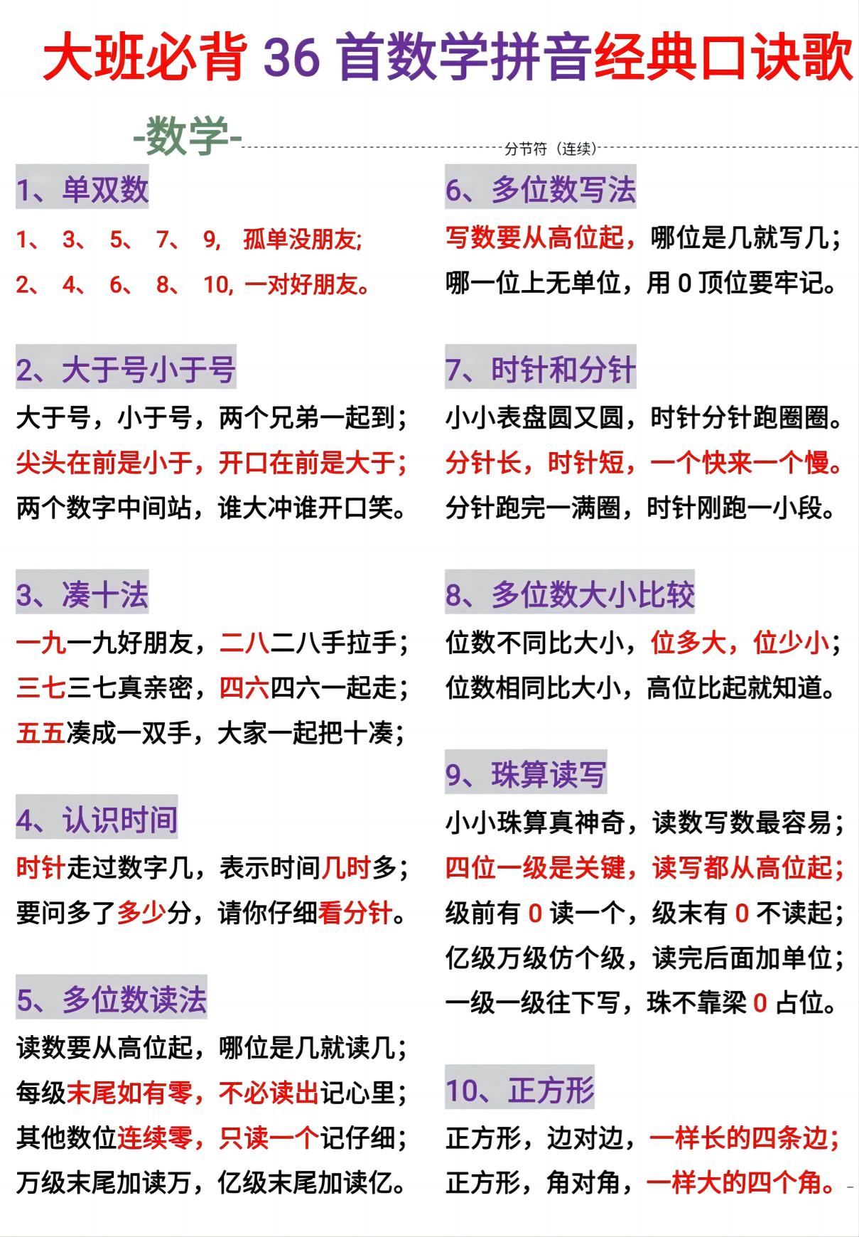 幼小衔接必背36首数学拼音百科经典口诀儿歌-baizmi