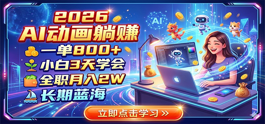 2026 AI动画躺赚：一单800+，小白3天学会，全职月入2W，长期蓝海-baizmi